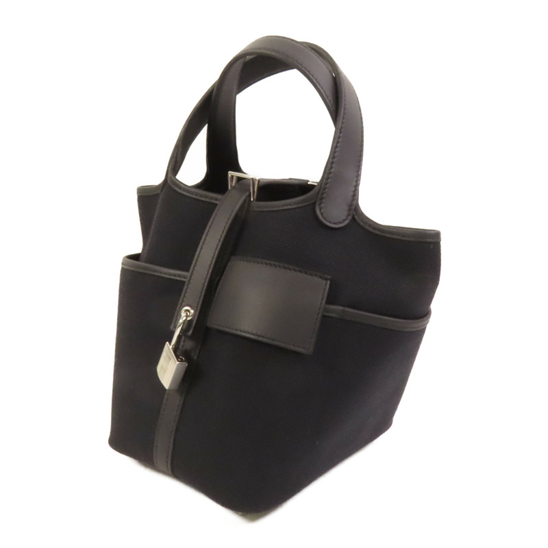 HERMES 帆布Picotin Cago PM銀扣手挽袋Noir-2