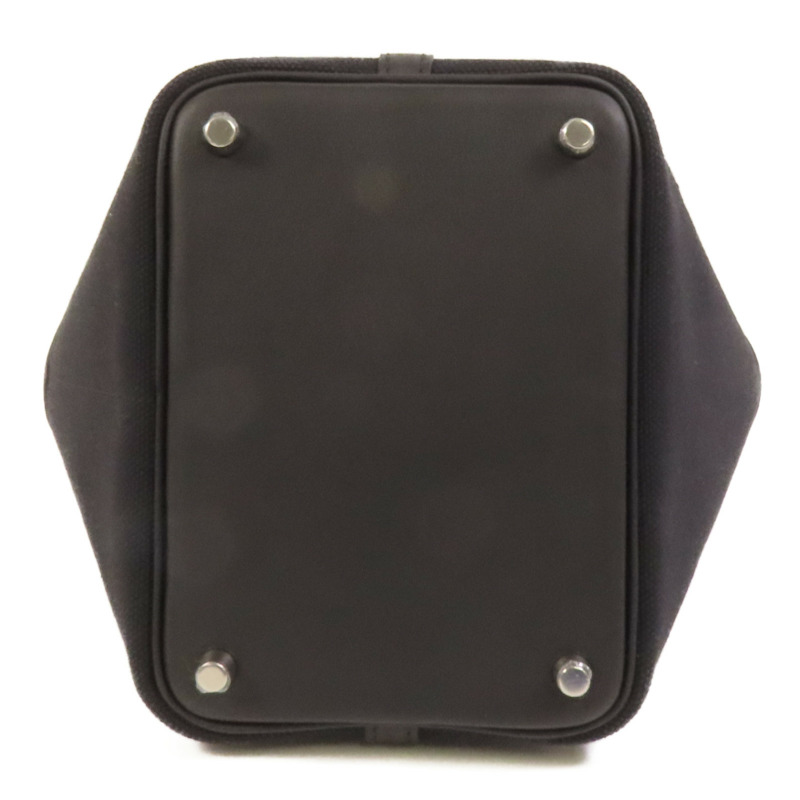 HERMES 帆布Picotin Cago PM銀扣手挽袋Noir-3