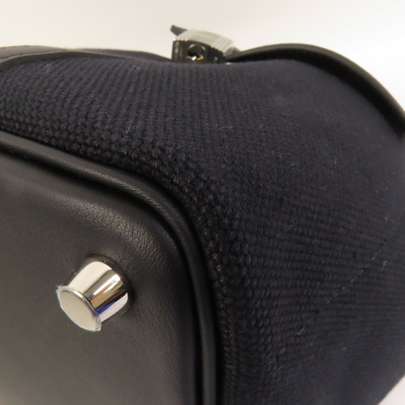 HERMES 帆布Picotin Cago PM銀扣手挽袋Noir-10