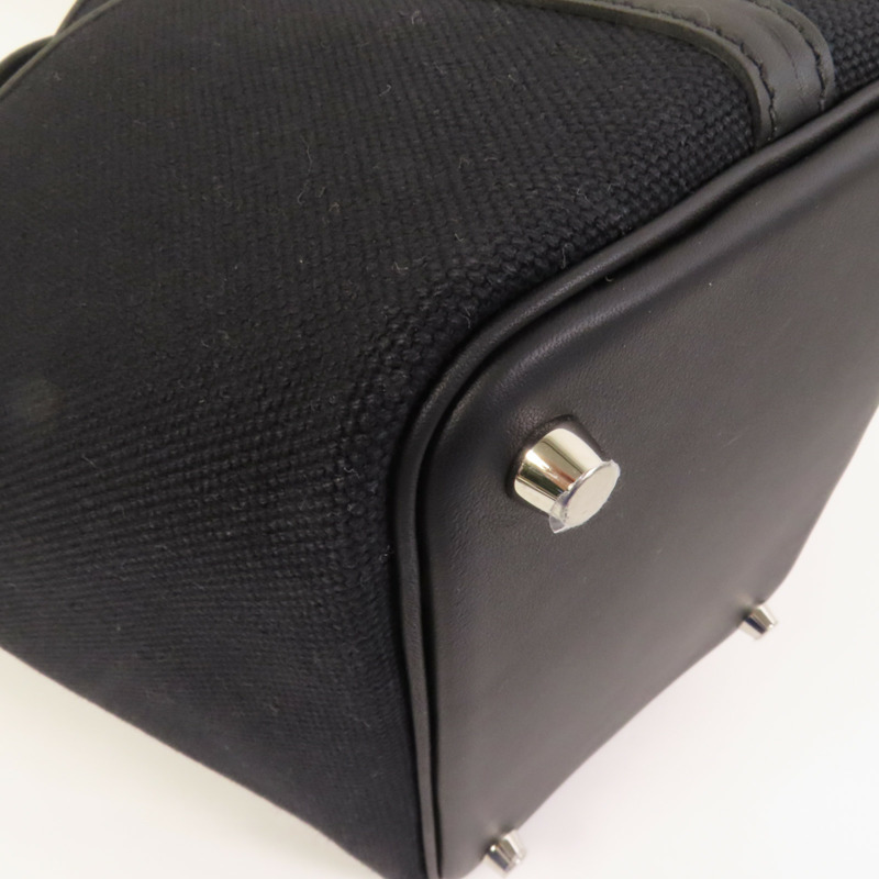 HERMES 帆布Picotin Cago PM銀扣手挽袋Noir-12