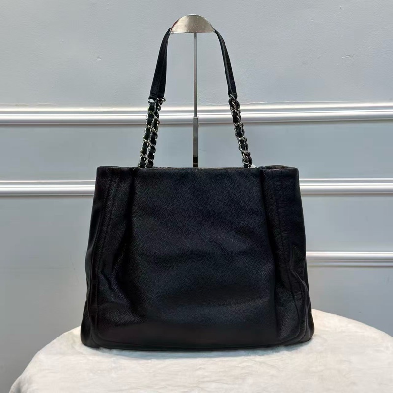 絕版💕CHANEL托特購物袋 黑銀魚子醬tote包-1