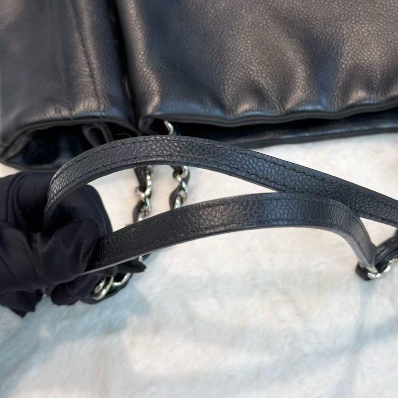 絕版💕CHANEL托特購物袋 黑銀魚子醬tote包-5