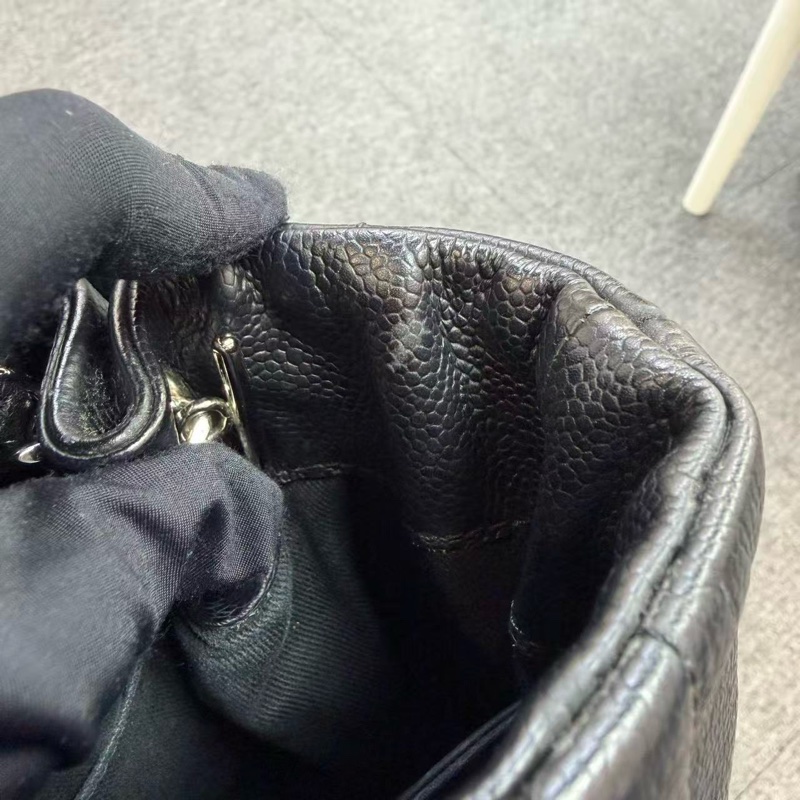 絕版💕CHANEL托特購物袋 黑銀魚子醬tote包-9
