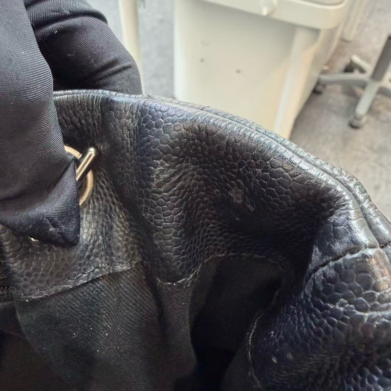 絕版💕CHANEL托特購物袋 黑銀魚子醬tote包-10