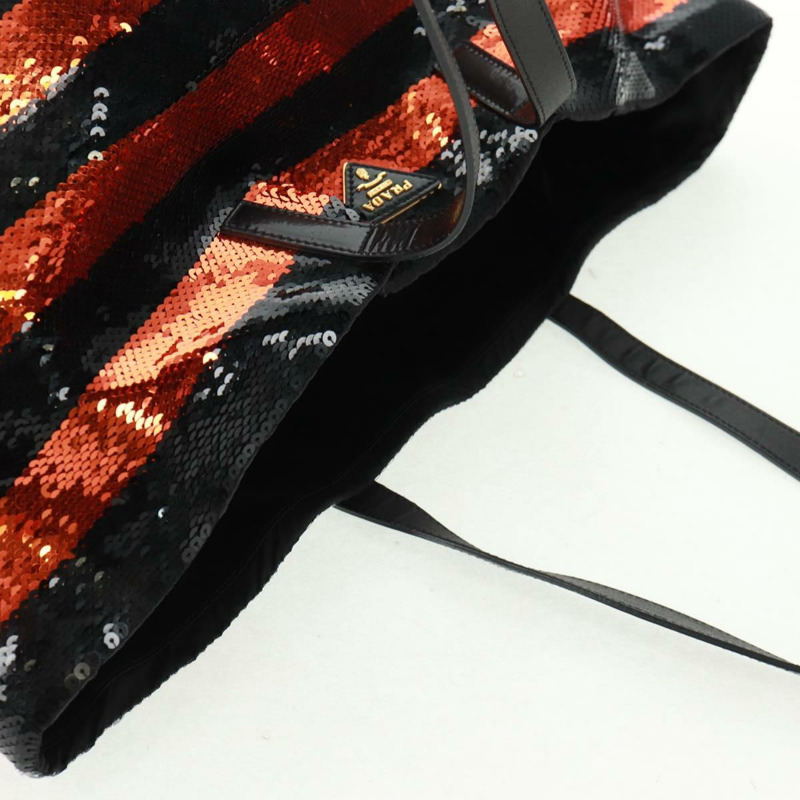 【日本直送】PRADA亮片托特包 尼龍 橙色 黑色 正品 162878V-5