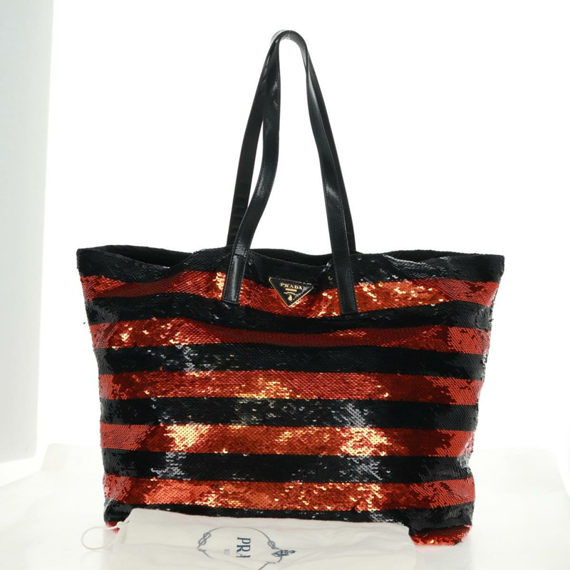 【日本直送】PRADA亮片托特包 尼龍 橙色 黑色 正品 162878V-11