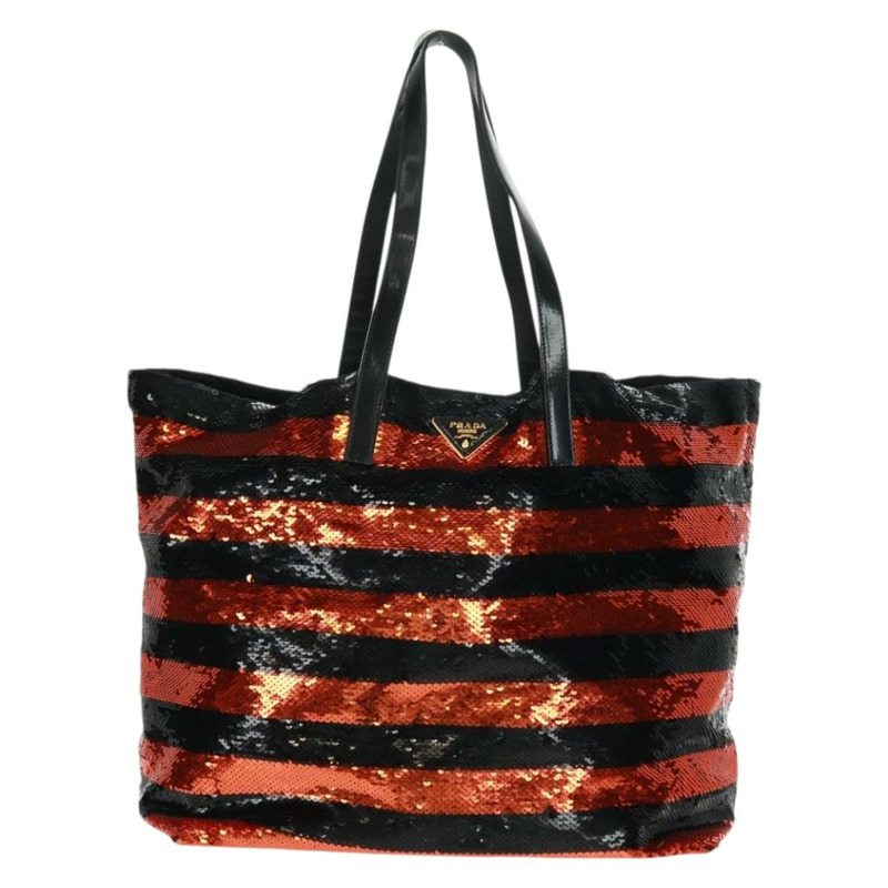 【日本直送】PRADA亮片托特包 尼龍 橙色 黑色 正品 162878V-12