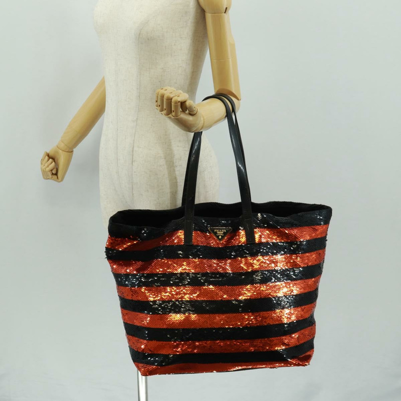 【日本直送】PRADA亮片托特包 尼龍 橙色 黑色 正品 162878V-23