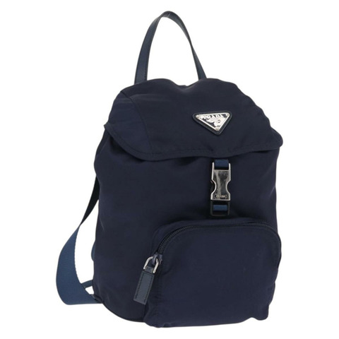 PRADA 雙肩包 尼龍 海軍藍 銀色 正品 ka1590V