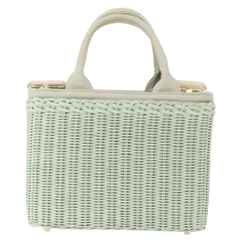 【日本直送】PRADA 藤編手提包 2way Gold Light green Auth ka1577M-1