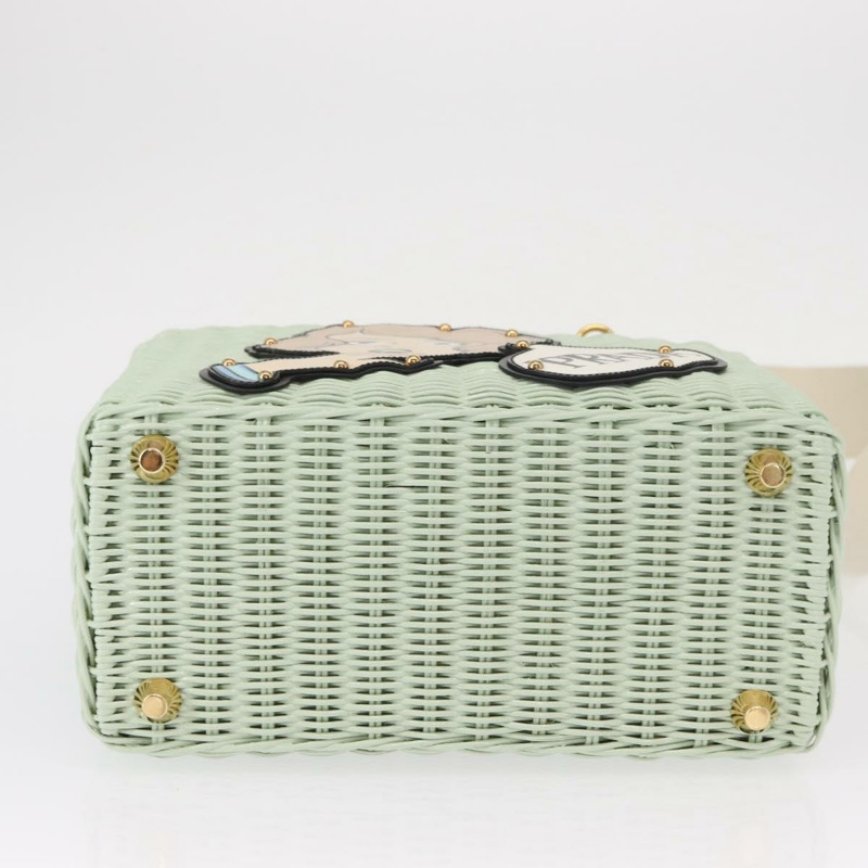 【日本直送】PRADA 藤編手提包 2way Gold Light green Auth ka1577M-4