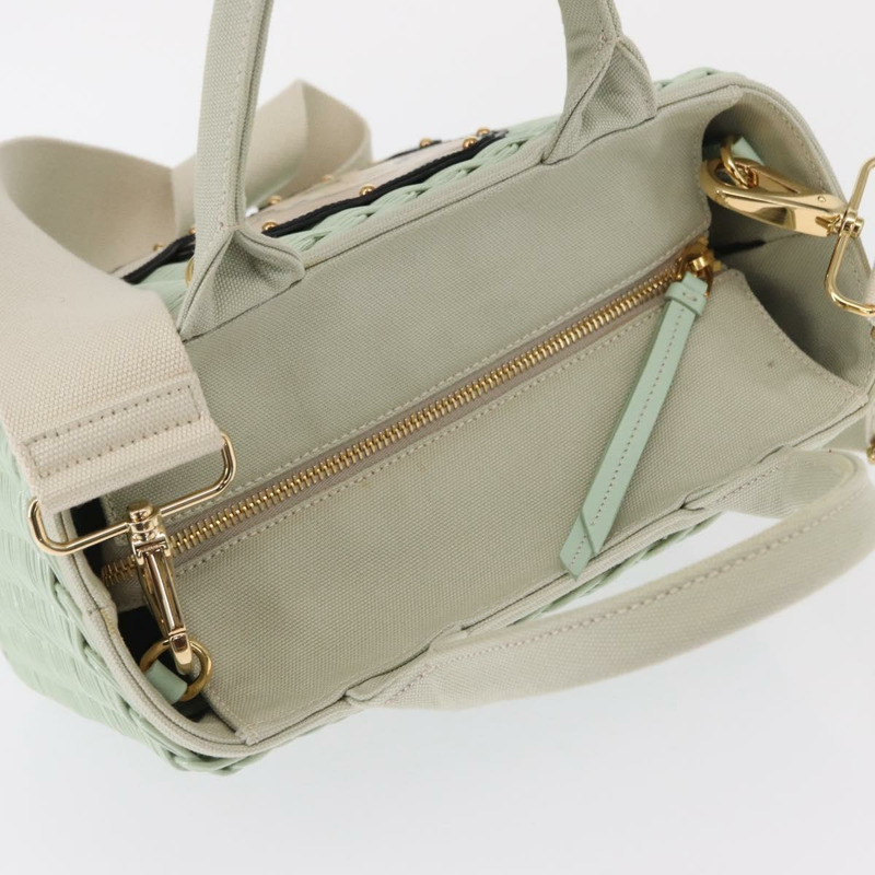 【日本直送】PRADA 藤編手提包 2way Gold Light green Auth ka1577M-5