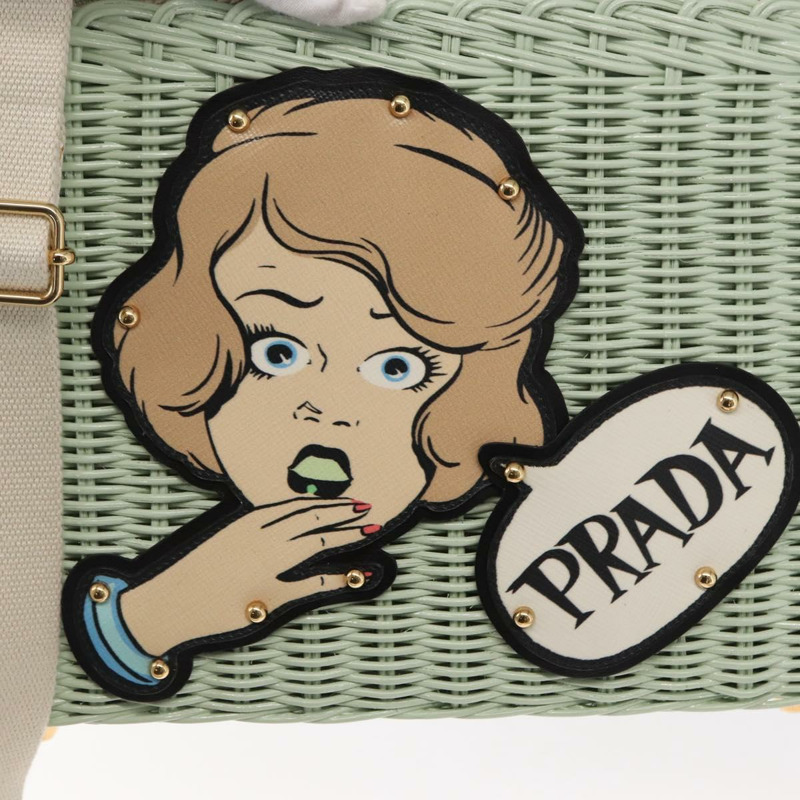 【日本直送】PRADA 藤編手提包 2way Gold Light green Auth ka1577M-19