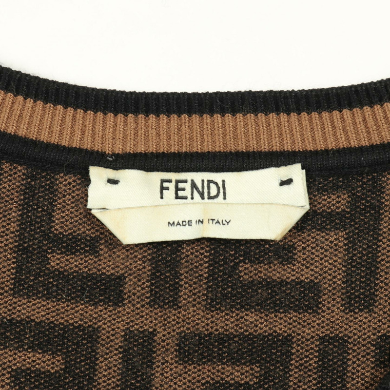 FENDI Zucca圖案短袖針織T卹 #40 人造絲棕色黑色二手-2