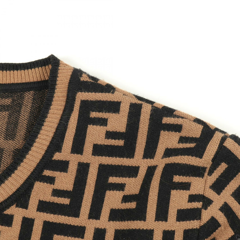 FENDI Zucca圖案短袖針織T卹 #40 人造絲棕色黑色二手-4