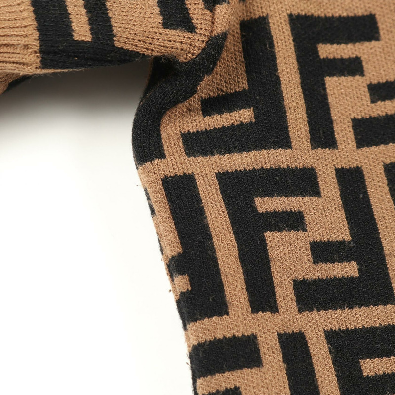 FENDI Zucca圖案短袖針織T卹 #40 人造絲棕色黑色二手-5