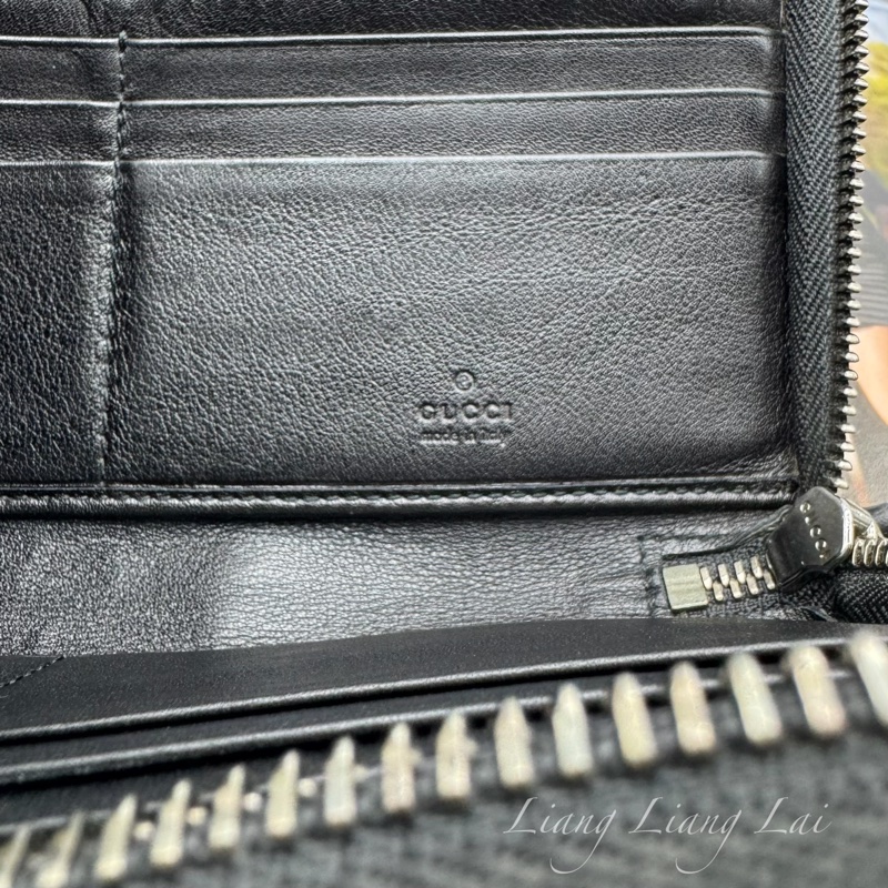 GUCCI 古馳 GG 壓紋半全開拉鍊黑色長夾-2