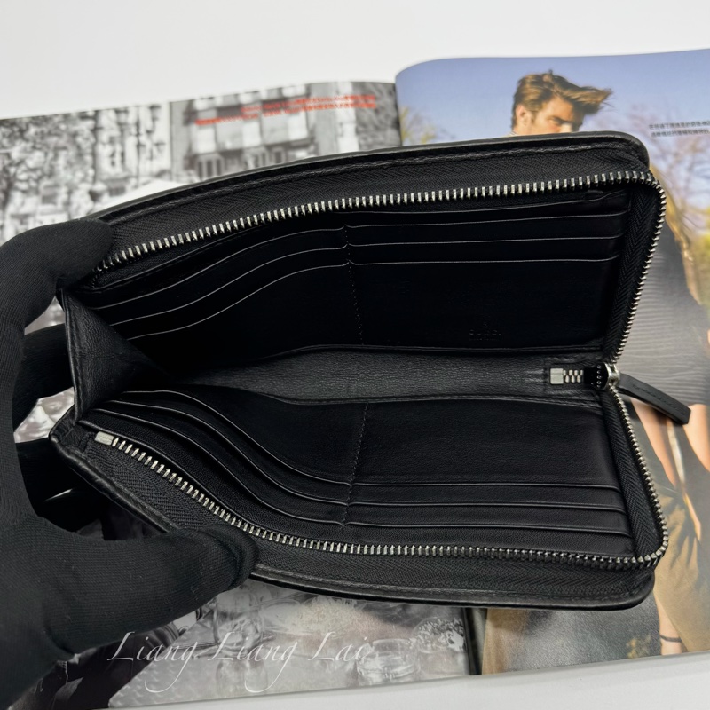 GUCCI 古馳 GG 壓紋半全開拉鍊黑色長夾-5