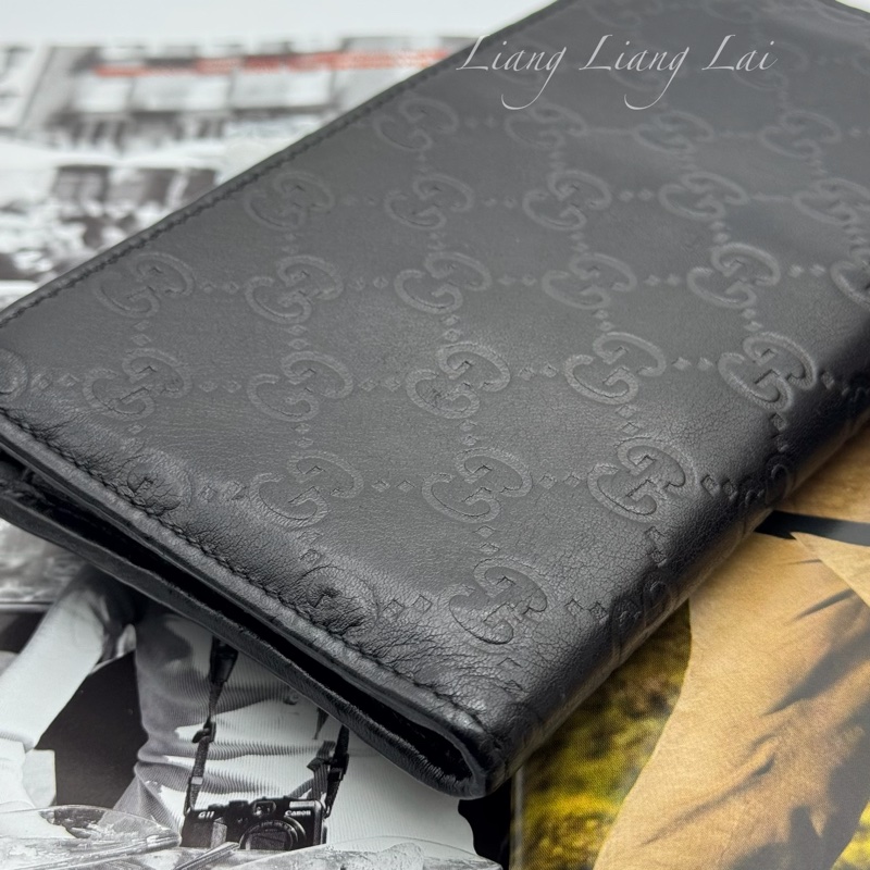 GUCCI 古馳 GG 壓紋半全開拉鍊黑色長夾-21