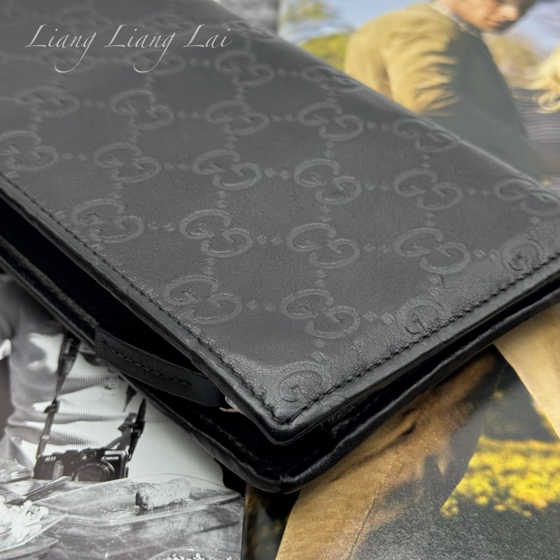 GUCCI 古馳 GG 壓紋半全開拉鍊黑色長夾-22