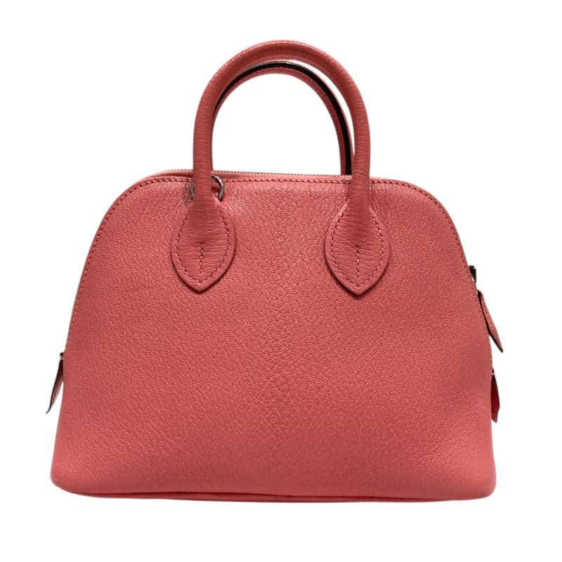 HERMES 愛馬仕 MINI  BOLIDE 1923 皮革 手提包 粉色 銀扣-2