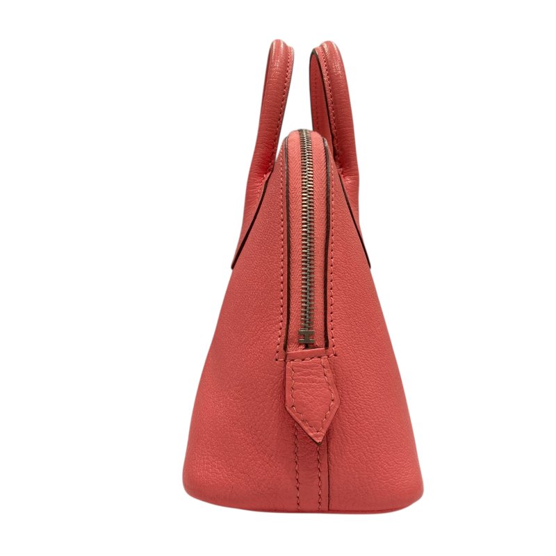 HERMES 愛馬仕 MINI  BOLIDE 1923 皮革 手提包 粉色 銀扣-4