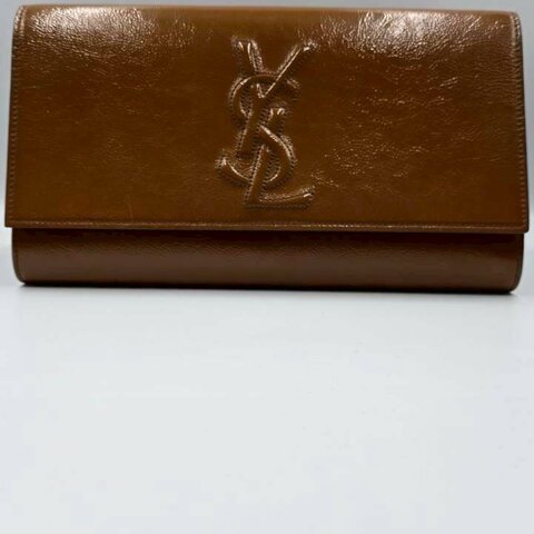 【舊愛新歡】YSL 漆皮咖色手拿包