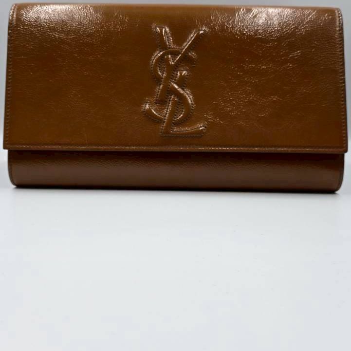 【舊愛新歡】YSL 漆皮咖色手拿包-0