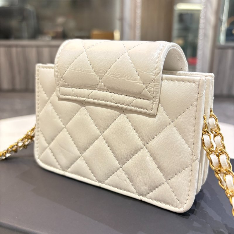 *SHIHNA名牌精品* CHANEL 白色小羊皮翻蓋手機鍊包 (芯片款)-7