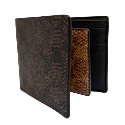 【全新】COACH C LOGO男款8卡附活動證件夾短夾(深咖)-0