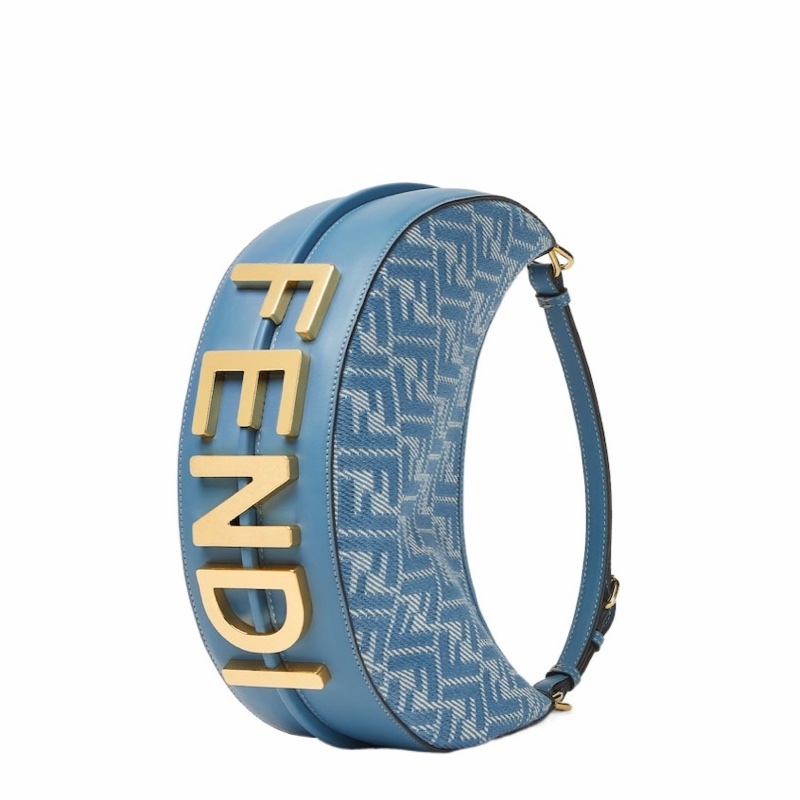 Fendi 女士 小號藍色牛仔FF提花包均碼碼小號、29cm*10cm*24.5cm-4