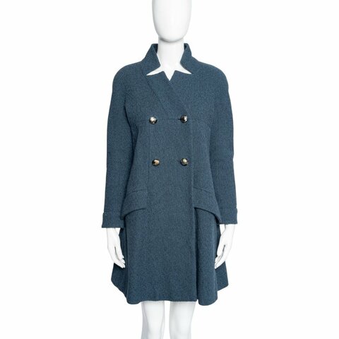 CHANEL香奈兒雙排扣粗呢喇叭大衣