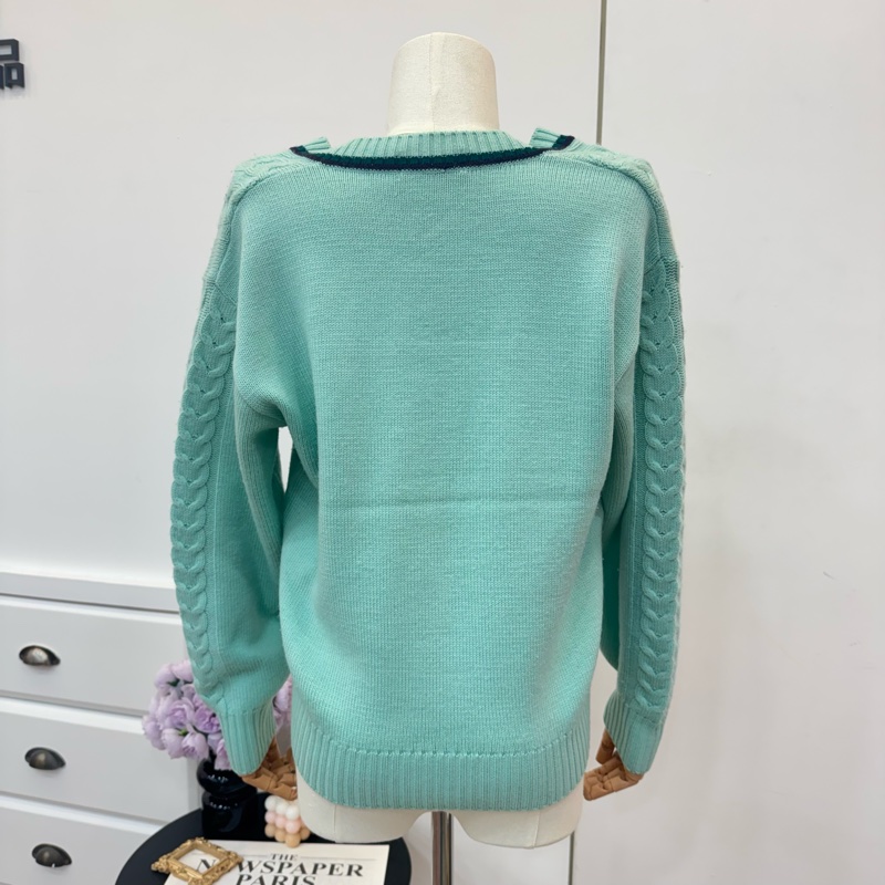 Burberry 薄荷綠絞花V領毛衣 vintage 秋冬 中古-1