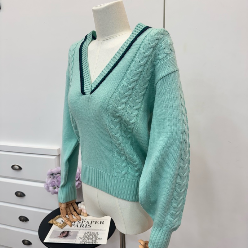 Burberry 薄荷綠絞花V領毛衣 vintage 秋冬 中古-2