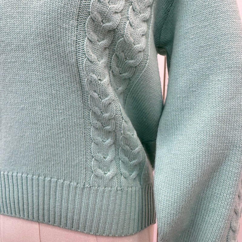 Burberry 薄荷綠絞花V領毛衣 vintage 秋冬 中古-5