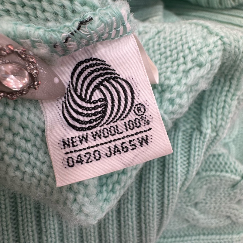 Burberry 薄荷綠絞花V領毛衣 vintage 秋冬 中古-9