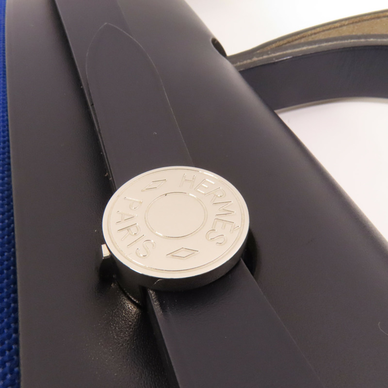 HERMES 帆布Herbag PM銀扣手挽肩背兩用袋Blue Electrique-8