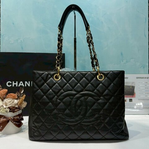 CHANEL GST荔枝黑金購物包
