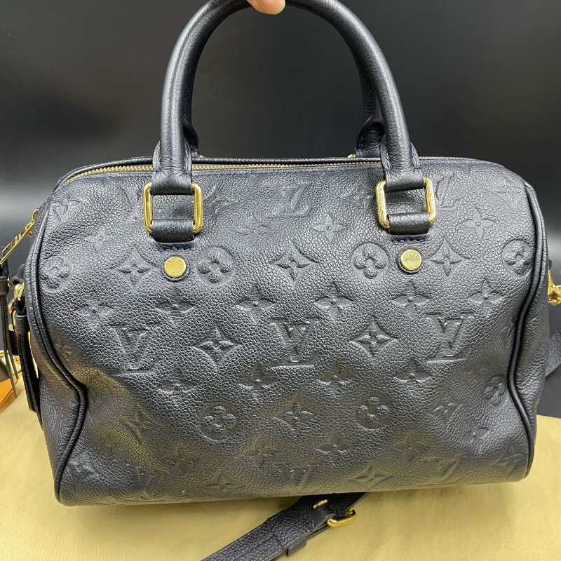 路易威登/Louis Vuitton 藍色全皮speedy25 掛牌鑰匙鎖 手提包-1