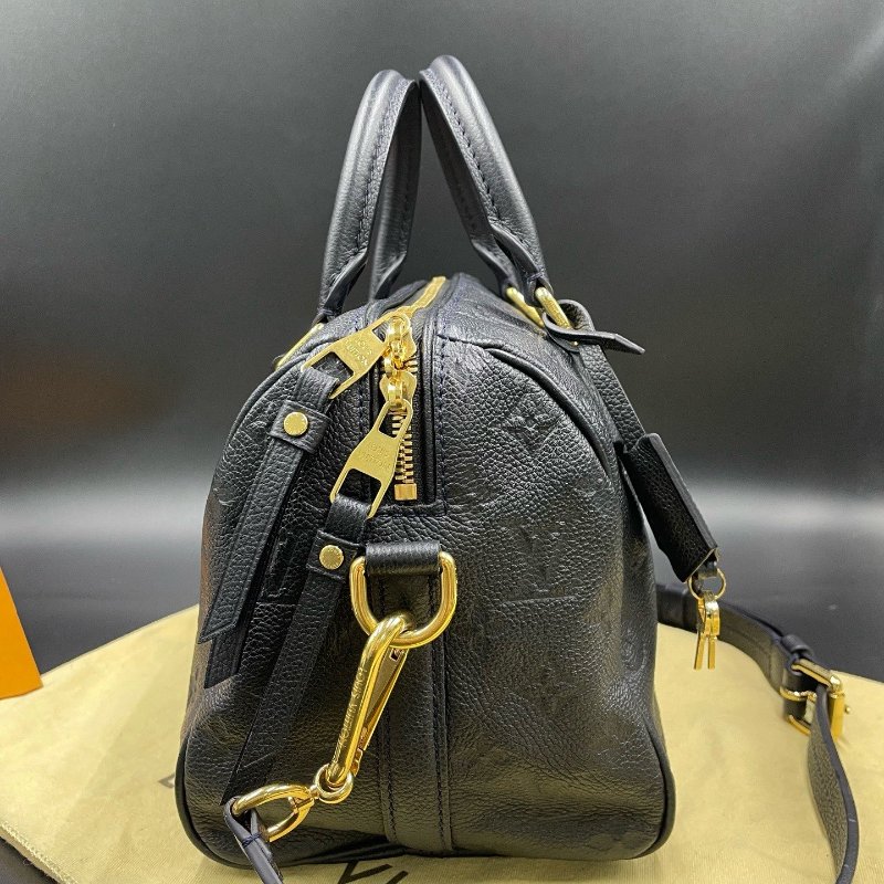 路易威登/Louis Vuitton 藍色全皮speedy25 掛牌鑰匙鎖 手提包-3
