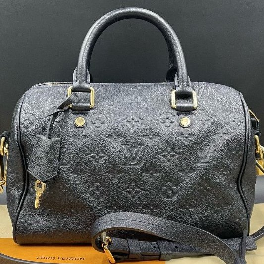 路易威登/Louis Vuitton 藍色全皮speedy25 掛牌鑰匙鎖 手提包-5