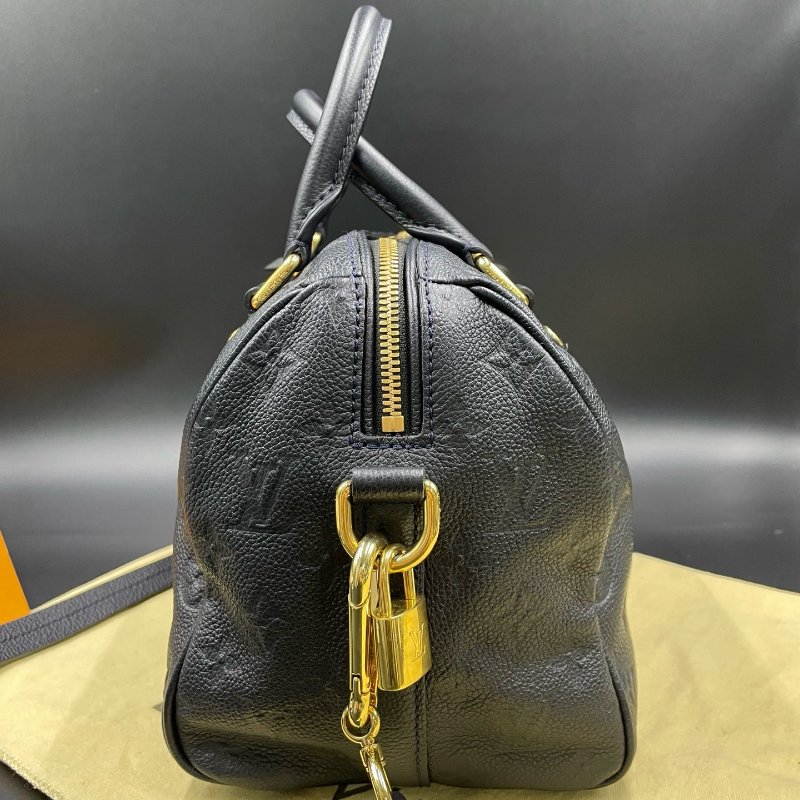 路易威登/Louis Vuitton 藍色全皮speedy25 掛牌鑰匙鎖 手提包-11