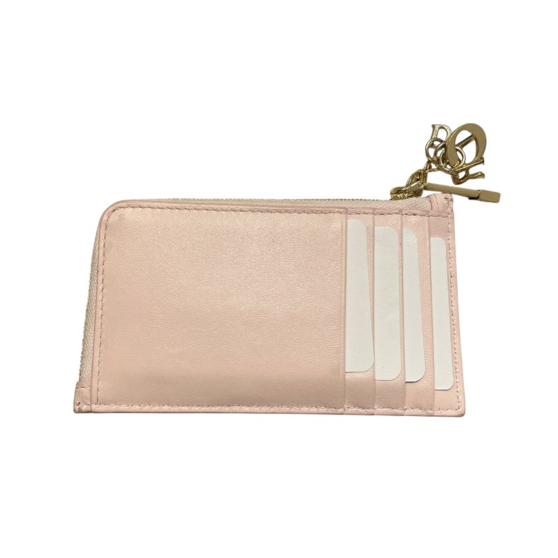 DIOR 迪奧 愛心藤格紋零錢包 皮革 粉色 金扣-1