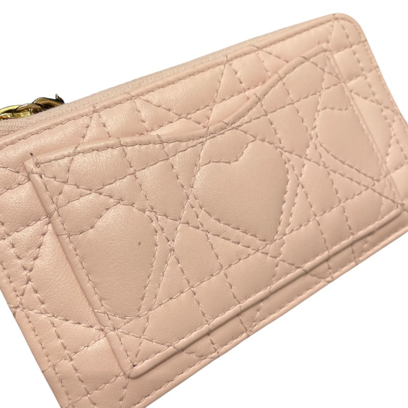 DIOR 迪奧 愛心藤格紋零錢包 皮革 粉色 金扣-9