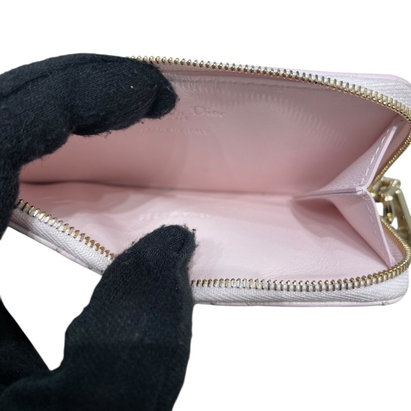 DIOR 迪奧 愛心藤格紋零錢包 皮革 粉色 金扣-10