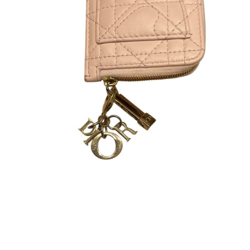 DIOR 迪奧 愛心藤格紋零錢包 皮革 粉色 金扣-11