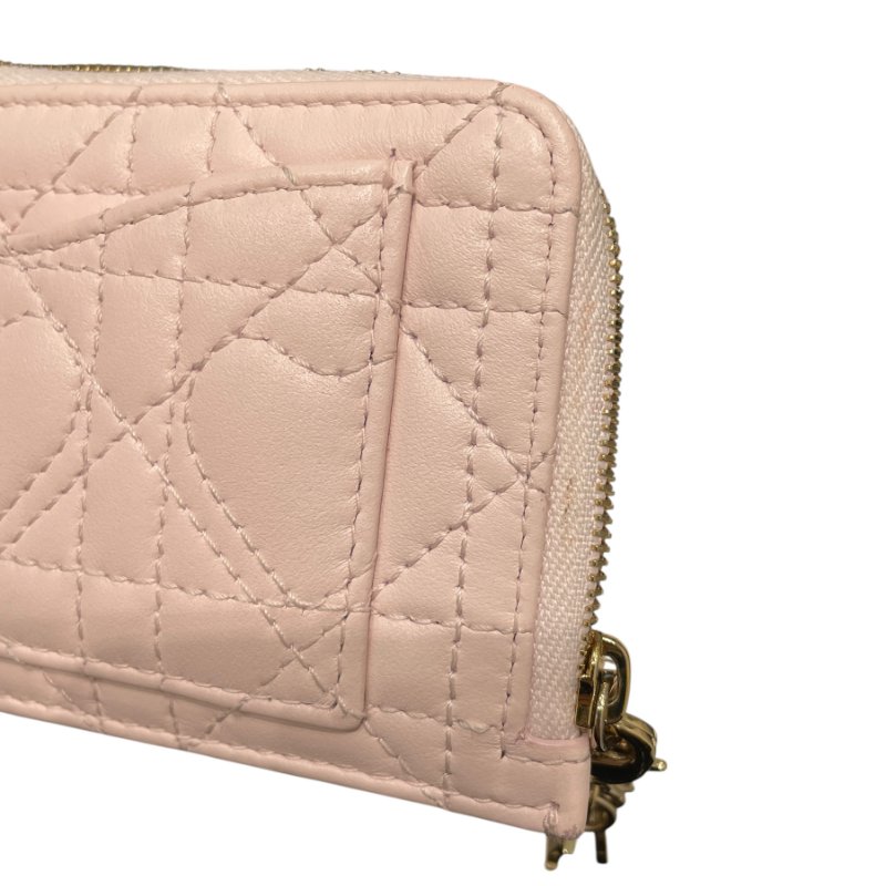 DIOR 迪奧 愛心藤格紋零錢包 皮革 粉色 金扣-12