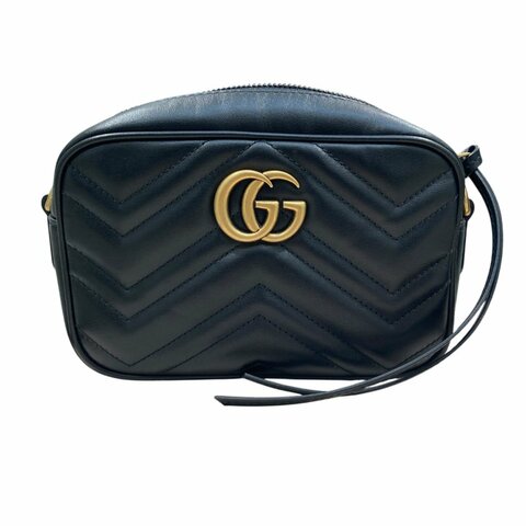 GUCCI 古馳 448065 GG Marmont 羊皮 相機包 斜背包 黑色 金釦