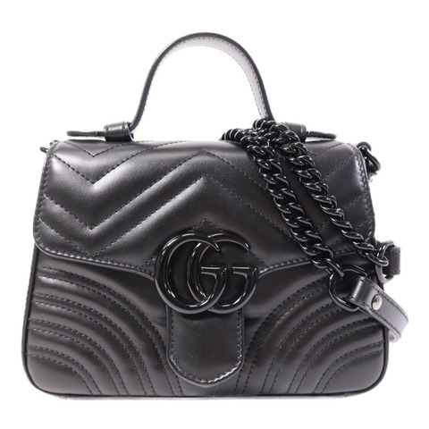 GUCCI 牛皮皮革GG Marmont Top Handle Bag Mini鏈帶手挽肩背兩用袋