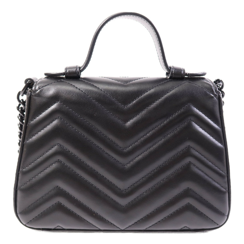 GUCCI 牛皮皮革GG Marmont Top Handle Bag Mini鏈帶手挽肩背兩用袋-1